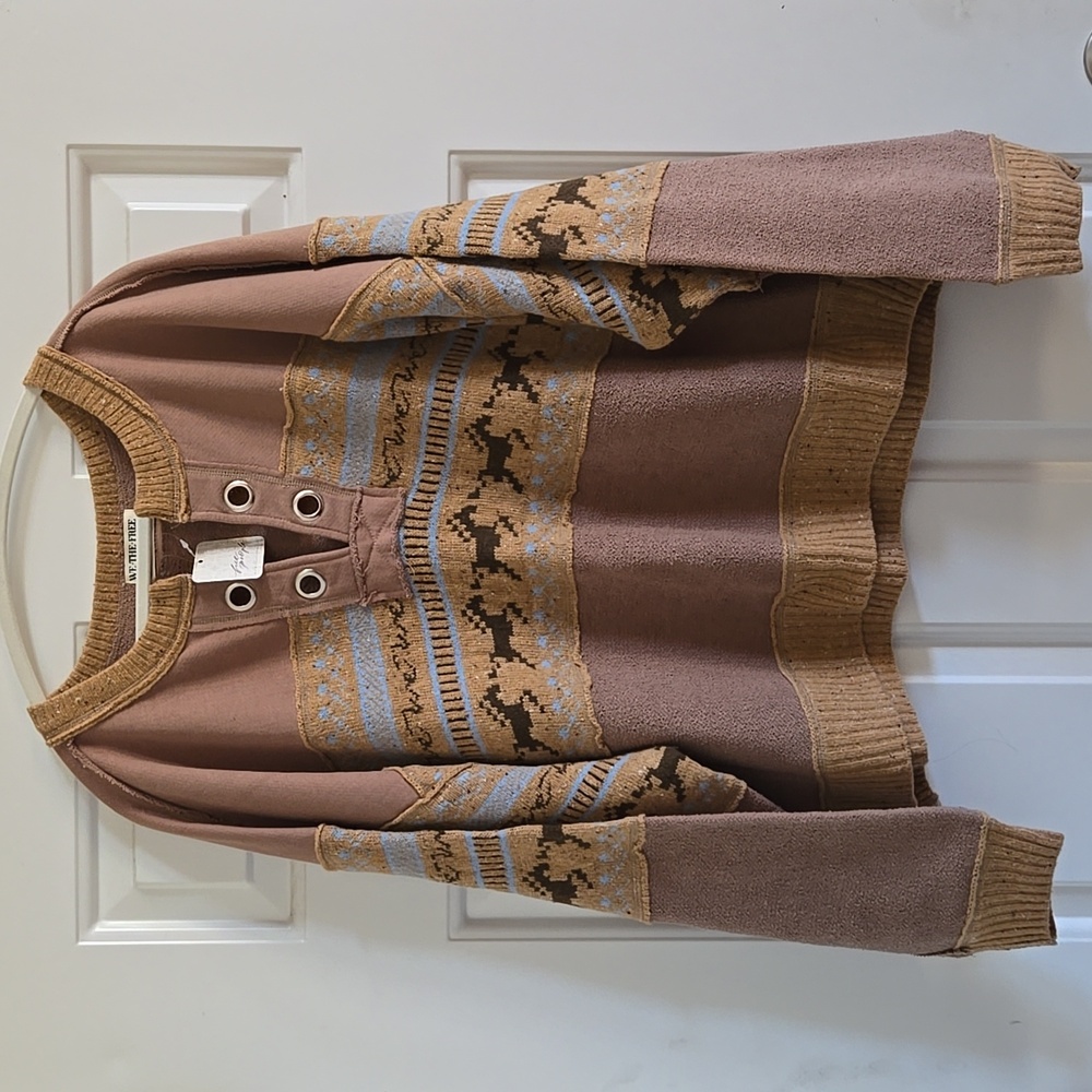 Free People Running Wild Equestrian Western Horse Sweater Women's XL NWT - Picture 3 of 15